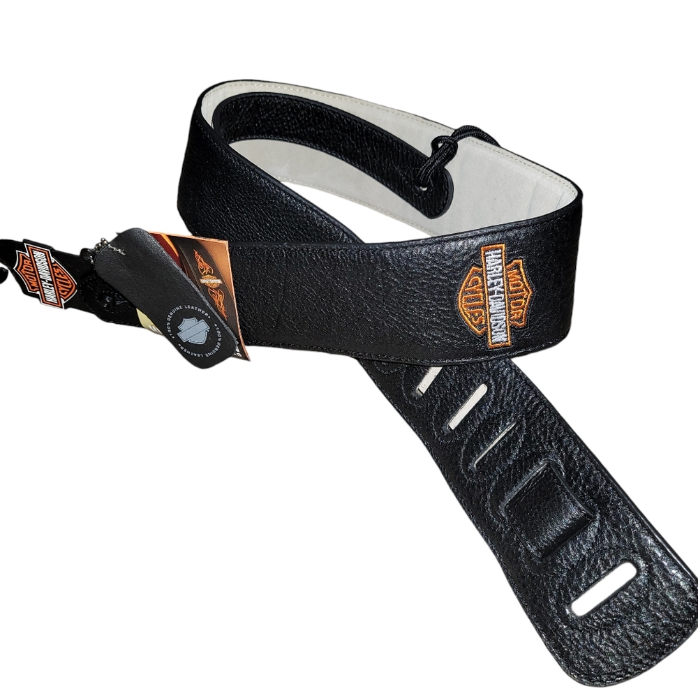 Harley Davidson Black Leather Guitar Strap Embroderied Bar & Shield HD-S009 NIP